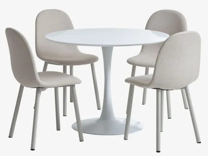 RINGSTED Ø100 bord hvid + 4 EJSTRUP stole beige