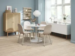 RINGSTED Ø100 bord hvid + 4 EJSTRUP stole beige