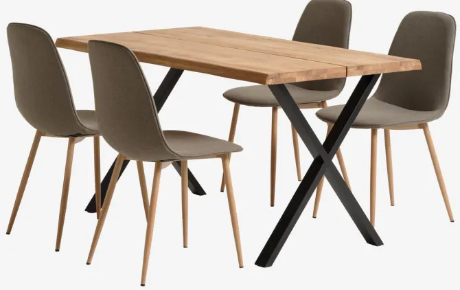 ROSKILDE/ROSLEV L140 bord natur + 4 BISTRUP stole oliven