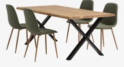 ROSLEV L200 bord eg natur + 4 BISTRUP stole olivengrøn