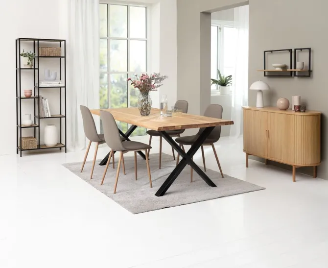 ROSLEV L200 bord eg natur + 4 BISTRUP stole olivengrøn
