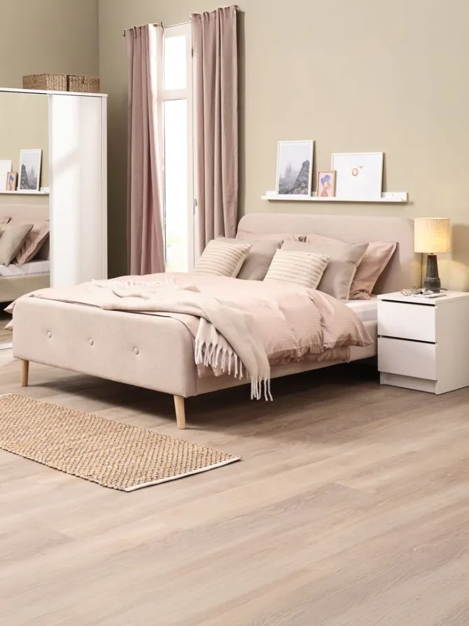 Sengeramme KONGSBERG 140x200 beige stof