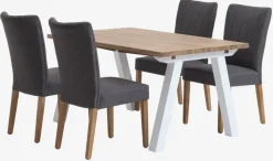 SKAGEN L150 bord eg + 4 NORDRUP stole grå