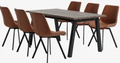 SKOVLUNDE L160 bord mørk eg + 4 HYGUM stole cognac