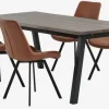 SKOVLUNDE L200 bord mørk eg + 4 HYGUM stole cognac