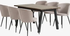 SKOVLUNDE L160 bord mørk eg + 4 RISSKOV stole lysegrå
