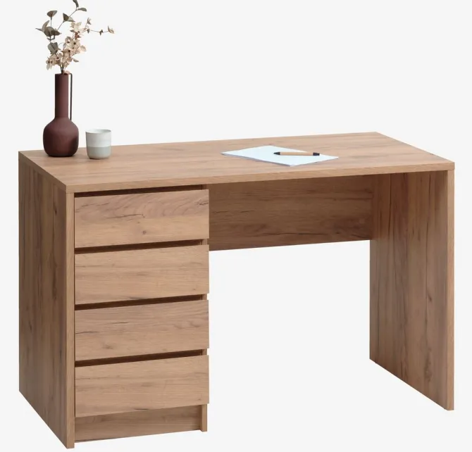 Skrivebord LIMFJORDEN 60x120 4 skuffer eg naturfarve