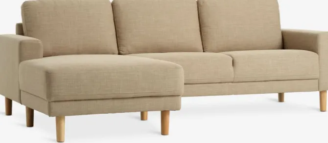 Sofa EGENSE chaiselong sandfarvet stof/egefarve
