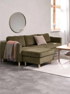 Sofa FALSLEV chaiselong olivengrønt fløjl