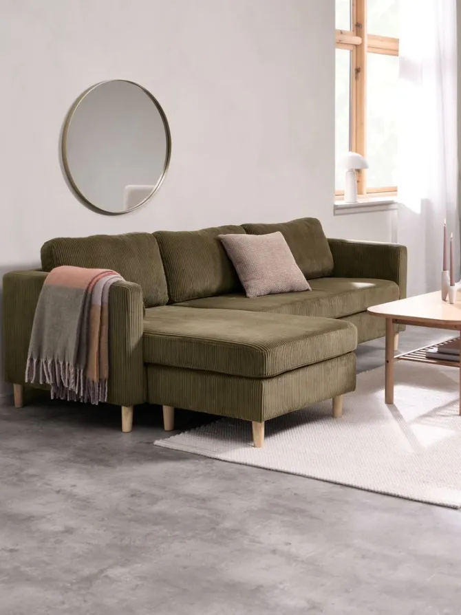 Sofa FALSLEV chaiselong olivengrønt fløjl