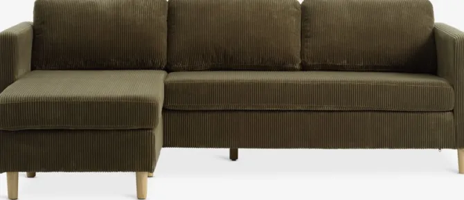 Sofa FALSLEV chaiselong olivengrønt fløjl