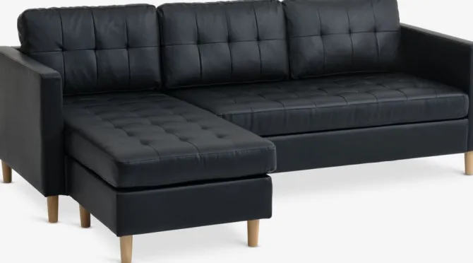 Sofa FALSLEV chaiselong sort kunstlæder