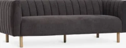 Sofa MAGLEBY 3-pers. mørkebrunt stof/egefarve