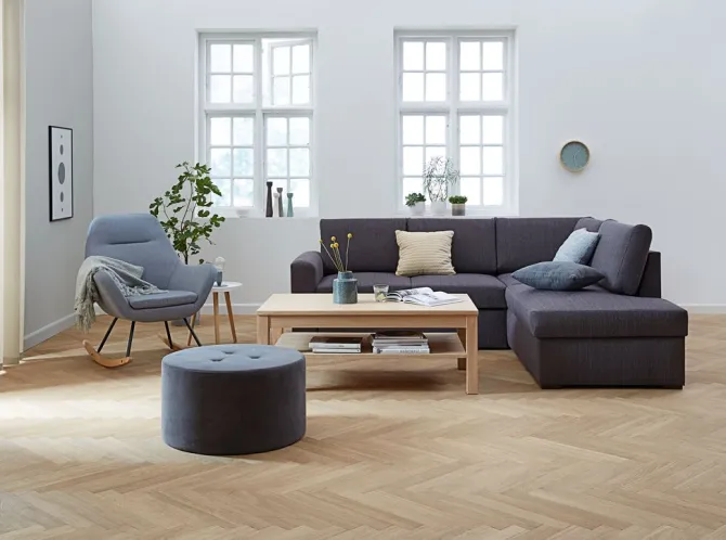 Sovesofa chaiselong BEDSTED grå
