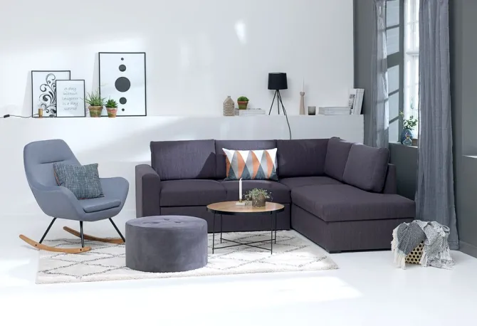 Sovesofa chaiselong BEDSTED grå