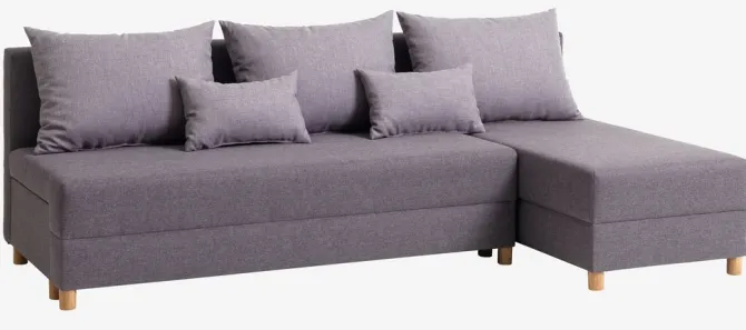 Sovesofa chaiselong HAMPEN gråt stof/egefarve