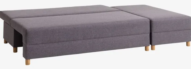 Sovesofa chaiselong HAMPEN gråt stof/egefarve