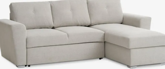 Sovesofa chaiselong VEJLBY lyst sandfarvet stof