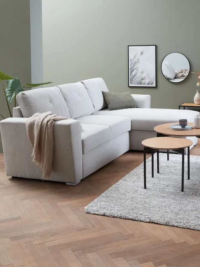 Sovesofa chaiselong VEJLBY lyst sandfarvet stof