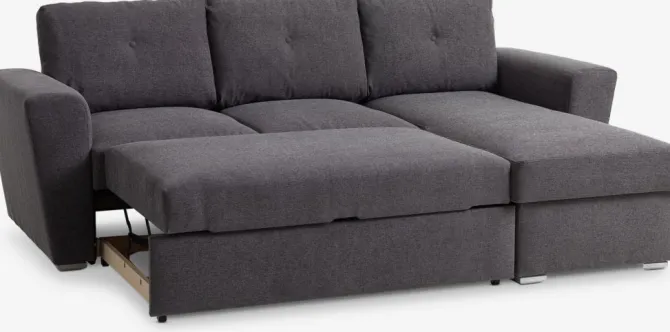 Sovesofa chaiselong VEJLBY mørkegråt stof