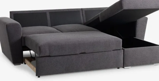 Sovesofa chaiselong VEJLBY mørkegråt stof