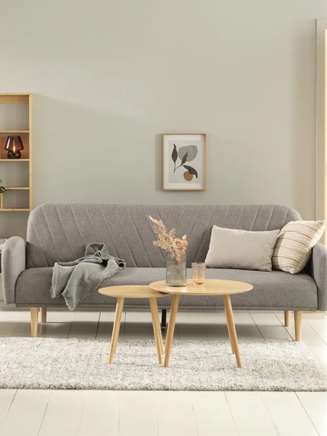 Sovesofa PARADIS lysegråt stof/egefarve