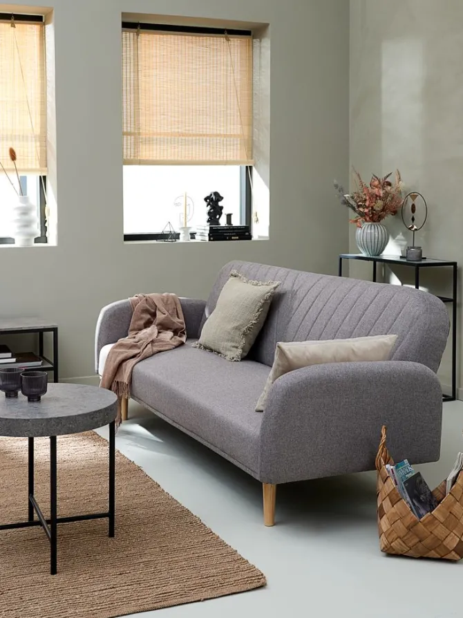 Sovesofa PARADIS lysegråt stof/egefarve