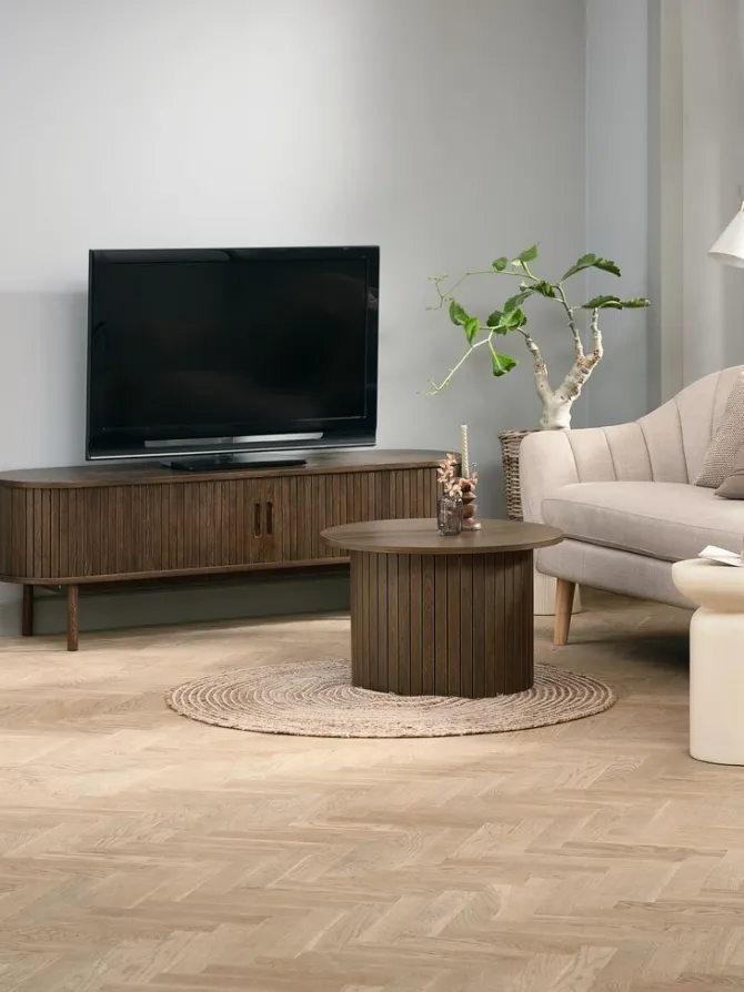 TV-bænk LYNGVIG 160cm 2 jalousilåger mørk eg
