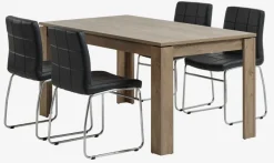 VEDDE L160 bord vild eg + 4 HAMMEL stole sort
