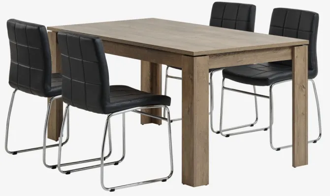 VEDDE L160 bord vild eg + 4 HAMMEL stole sort