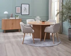 VESTERBORG Ø130 bord eg + 4 ADSLEV stole beige