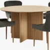 VESTERBORG Ø130 bord eg + 4 PEBRINGE stole grå velour