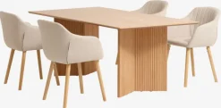 VESTERBORG L200 bord eg + 4 ADSLEV stole beige